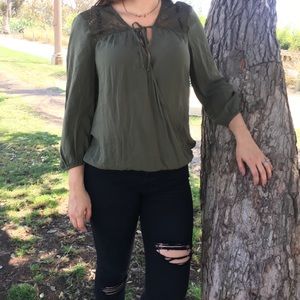 NWT Express Army Green Lace Detail Blouse